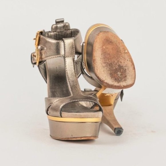 Gucci Metallic Silver Leather Platform Sandals - Picture 4 of 8